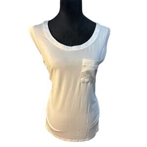 POL Soft White Tank Top with Pocket & Knit Back – NWOT, Small